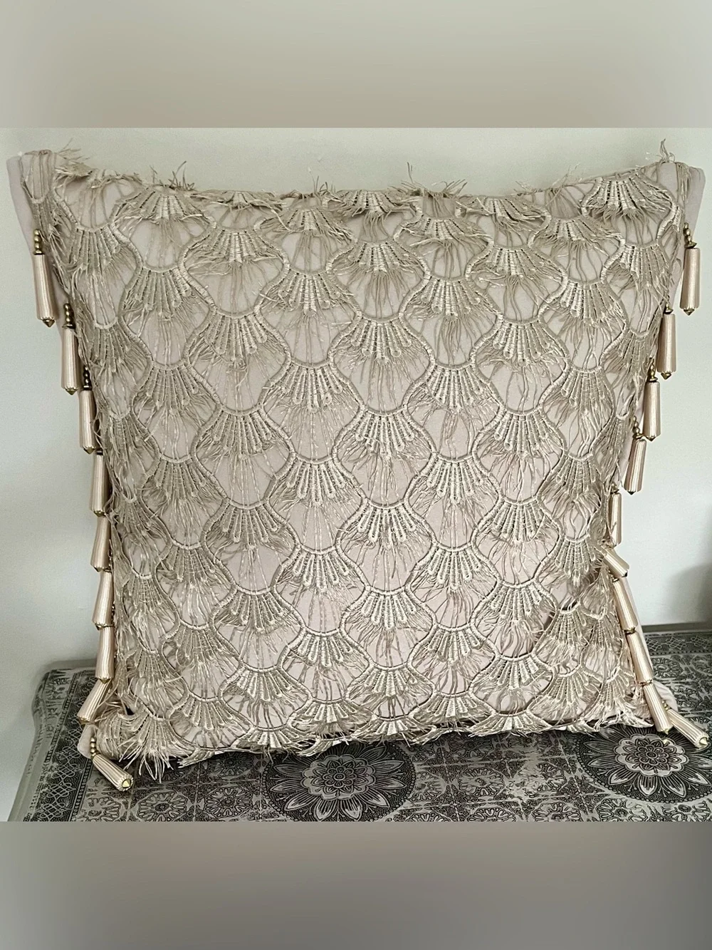Beige Lace Woven Throw Pillow Cover + Pillow Insert Included!